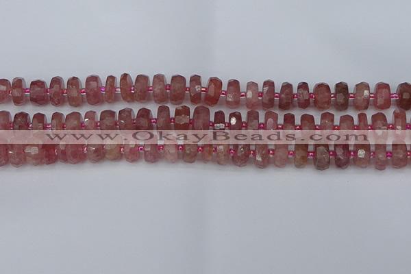 CRB1341 15.5 inches 6*10mm faceted rondelle strawberry quartz beads