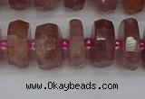 CRB1343 15.5 inches 7*14mm faceted rondelle strawberry quartz beads