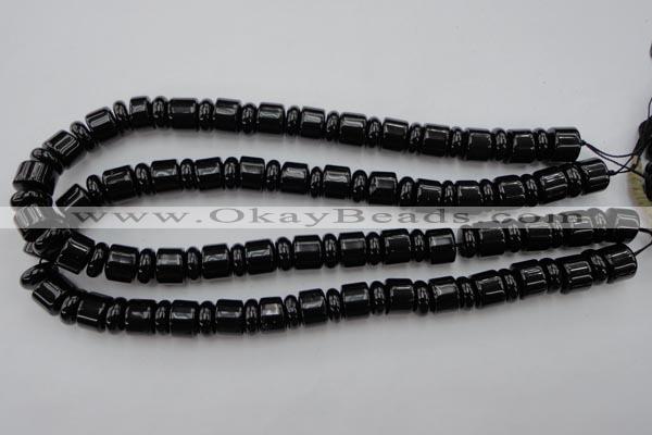 CRB151 15.5 inches 6*12mm & 10*12mm rondelle black agate beads