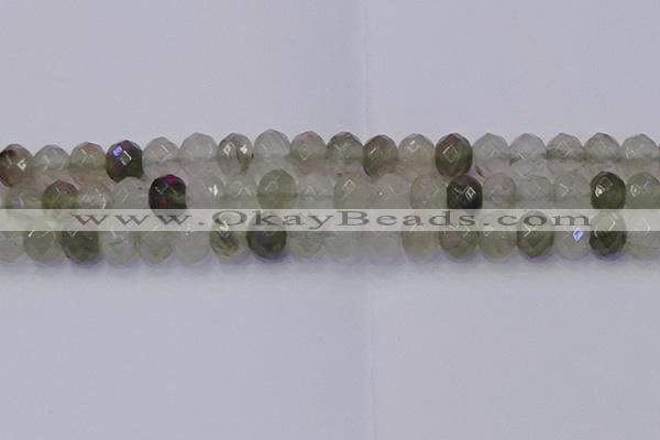 CRB1814 15.5 inches 6*10mm faceted rondelle green rutilated quartz beads