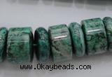 CRB197 15.5 inches 6*18mm – 13*18mm rondelle green picture jasper beads