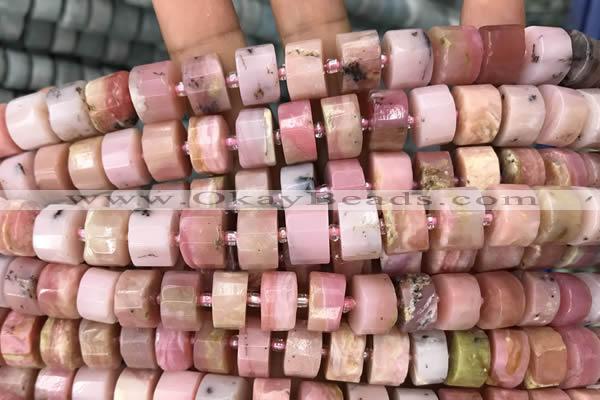 CRB2076 15.5 inches 9mm - 10mm faceted tyre pink opal beads