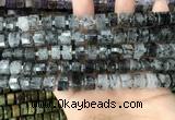 CRB2191 15.5 inches 9mm - 10mm faceted tyre black rutilated quartz beads