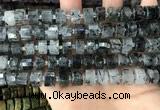 CRB2192 15.5 inches 10mm - 11mm faceted tyre black rutilated quartz beads