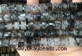 CRB2193 15.5 inches 11mm - 12mm faceted tyre black rutilated quartz beads