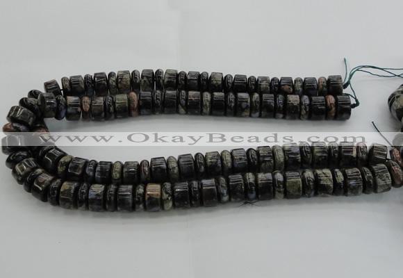 CRB253 15.5 inches 5*14mm - 10*14mm rondelle grey opal gemstone beads