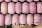 CRB5013 15.5 inches 4*6mm rondelle matte pink wooden fossil jasper beads