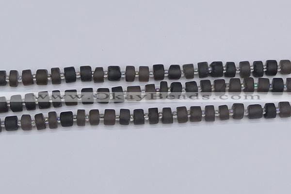 CRB512 15.5 inches 5*8mm tyre matte ice black obsidian beads