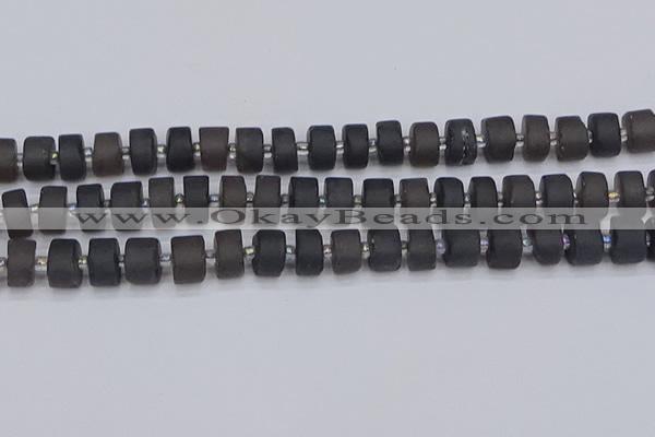 CRB513 15.5 inches 6*10mm tyre matte ice black obsidian beads