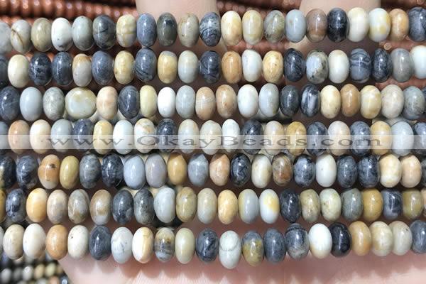 CRB5308 15.5 inches 4*6mm rondelle black picasso jasper beads