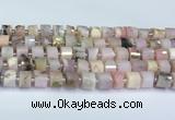 CRB5607 15.5 inches 7mm - 8mm faceted tyre pink opal beads