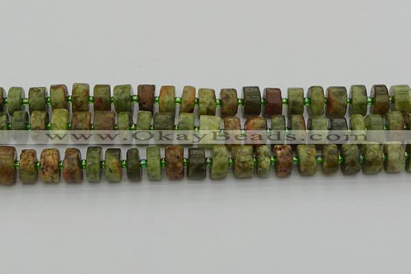 CRB666 15.5 inches 6*12mm tyre green garnet gemstone beads