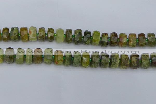 CRB852 15.5 inches 8*14mm faceted rondelle green garnet beads