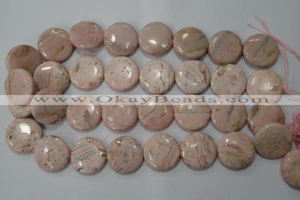 CRC308 15.5 inches 25mm flat round Peru rhodochrosite beads