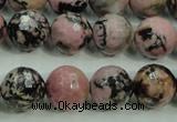 CRD16 15.5 inches 14mm faceted round rhodonite gemstone beads