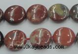 CRE07 16 inches 15mm flat round natural red jasper beads wholesale