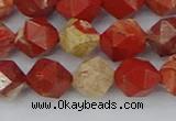 CRE347 15.5 inches 10mm faceted nuggets red jasper beads