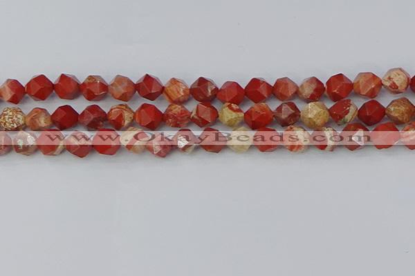 CRE347 15.5 inches 10mm faceted nuggets red jasper beads