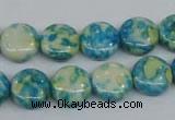 CRF117 15.5 inches 12mm flat round dyed rain flower stone beads