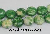 CRF197 15.5 inches 12mm flat round dyed rain flower stone beads