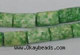 CRF218 15.5 inches 10*15mm flat tube dyed rain flower stone beads