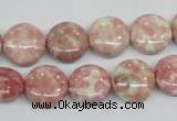 CRF257 15.5 inches 14mm flat round dyed rain flower stone beads