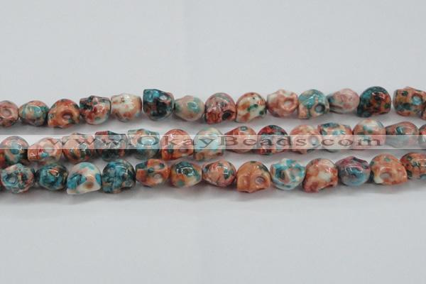 CRF361 15.5 inches 11*12mm skull dyed rain flower stone beads