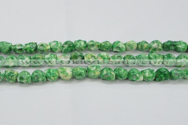 CRF371 15.5 inches 11*12mm skull dyed rain flower stone beads