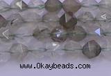 CRH611 15.5 inches 6mm faceted nuggets green rabbit hair beads