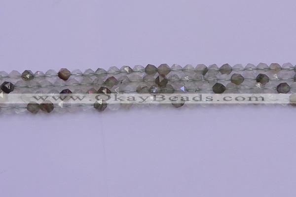 CRH611 15.5 inches 6mm faceted nuggets green rabbit hair beads