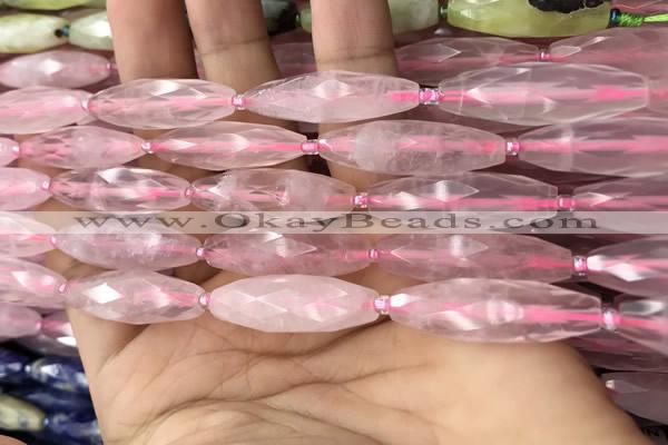 CRI117 15.5 inches 10*30mm faceted rice rose quartz beads