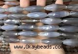 CRI125 15.5 inches 10*30mm faceted rice grey agate gemstone beads