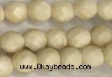 CRJ626 15.5 inches 4mmm faceted round white fossil jasper beads