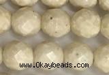 CRJ627 15.5 inches 6mm faceted round white fossil jasper beads