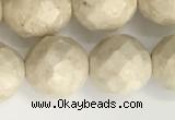 CRJ629 15.5 inches 10mm faceted round white fossil jasper beads