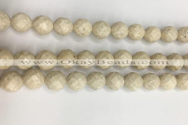 CRJ630 15.5 inches 12mm faceted round white fossil jasper beads