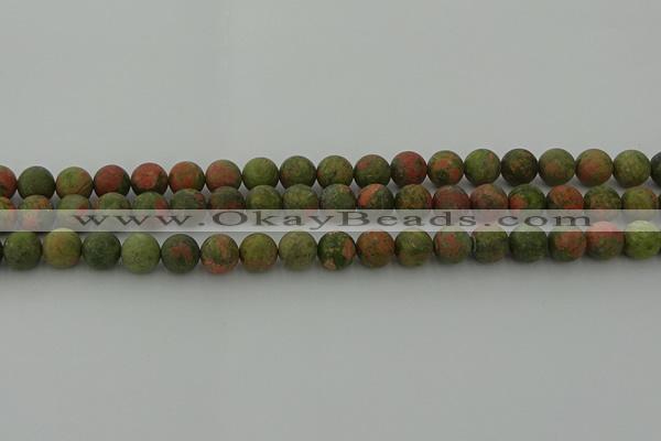 CRO1062 15.5 inches 8mm round matte unakite beads wholesale