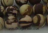 CRO1074 15.5 inches 12mm round matte brown zebra jasper beads