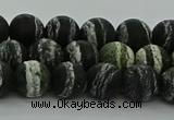 CRO1122 15.5 inches 8mm round matte green silver line jasper beads