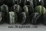 CRO1124 15.5 inches 12mm round matte green silver line jasper beads