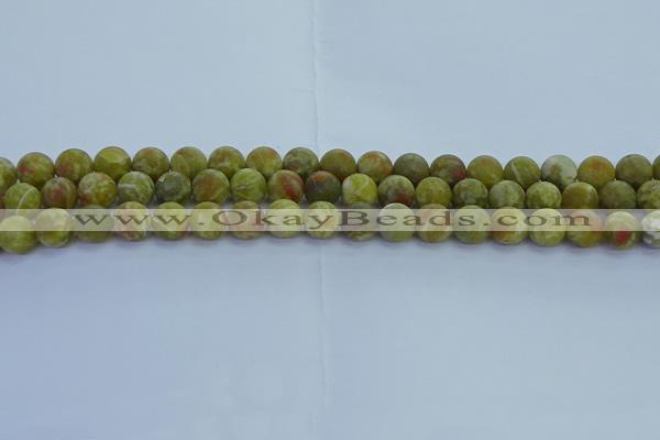 CRO1152 15.5 inches 8mm round matte green dragon serpentine jasper beads