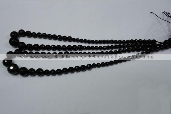 CRO702 15.5 inches 6mm – 14mm faceted round black agate beads