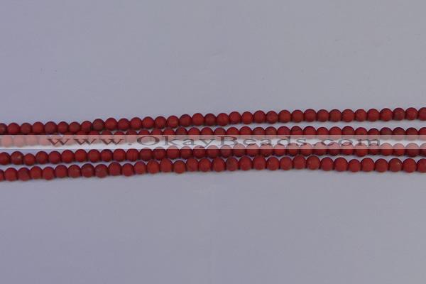 CRO940 15.5 inches 4mm round matte red jasper beads wholesale