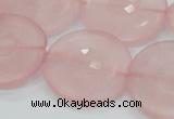 CRQ111 15.5 inches 30mm faceted coin natural rose quartz beads