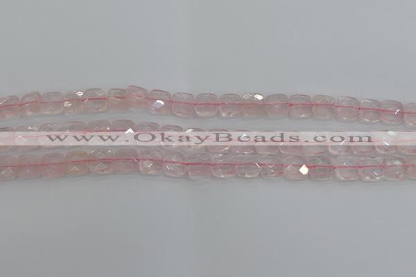 CRQ153 15.5 inches 8mm faceted square natural rose quartz beads