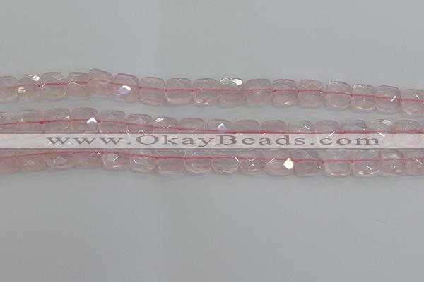 CRQ154 15.5 inches 10mm faceted square natural rose quartz beads