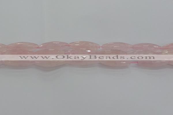 CRQ195 15.5 inches 10*30mm faceted rice natural rose quartz beads