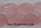 CRQ375 15.5 inches 15*20mm faceted & twisted oval rose quartz beads