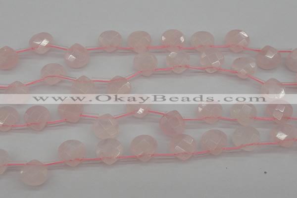 CRQ379 15.5 inches 10*10mm faceted briolette rose quartz beads