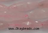 CRQ381 15.5 inches 10*30mm faceted rice rose quartz beads